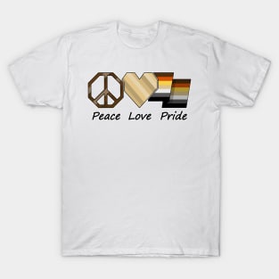 Peace, Love, and Pride design in Gay Bear pride flag colors T-Shirt